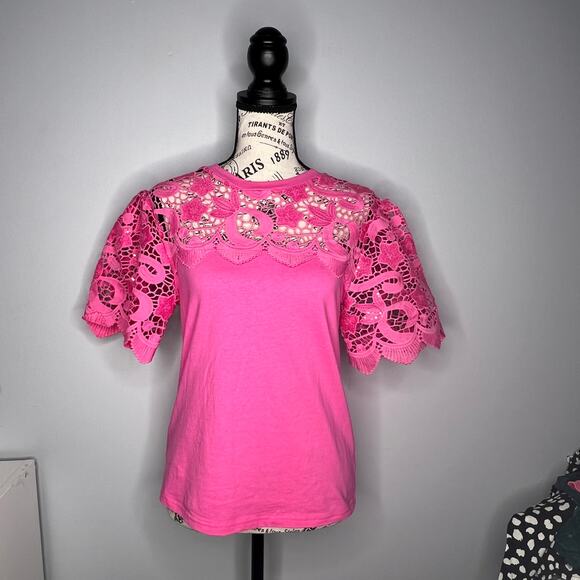 On Twelfth (S) Floral Sequin Sleeve Chest "The Key West Top" Short Sleeve Shirt - Picture 11 of 11
